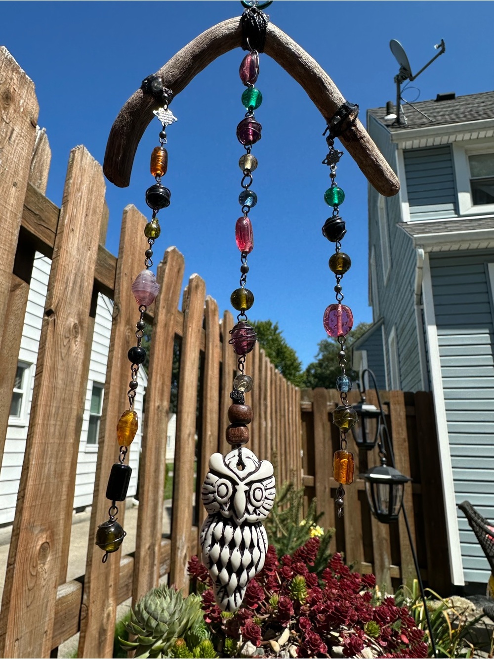 Handcrafted Multicolor Beaded Owl Wind Chime by